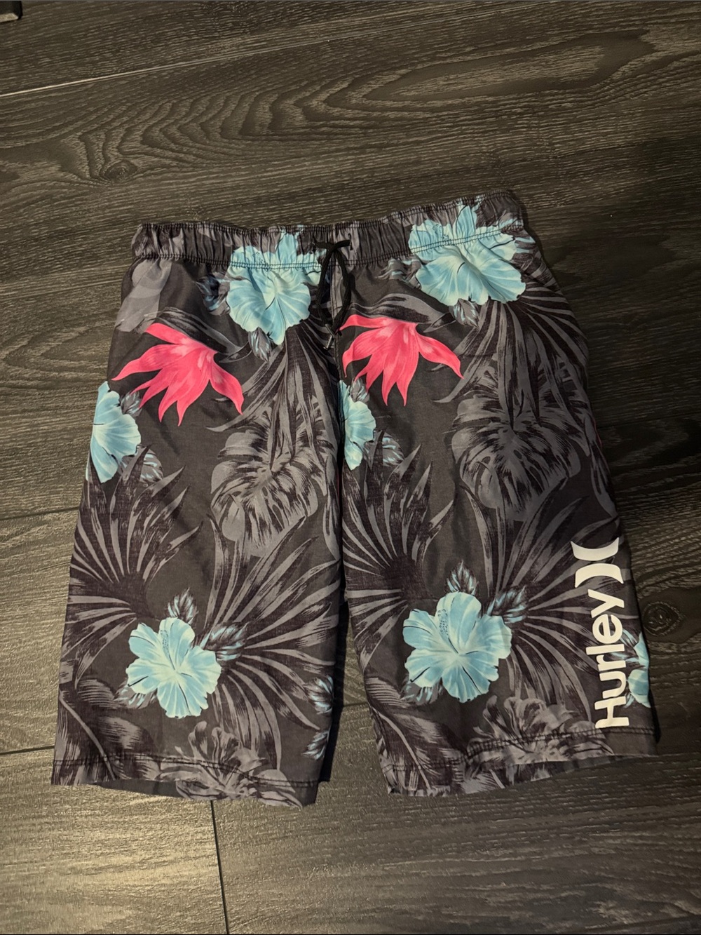 Hurley Black Swim Shorts with Blue & Pink Floral Print